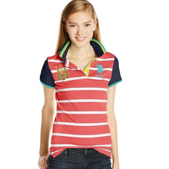U.S. Polo Assn. Juniors Cotton Jersey Stripe with Solid Short Sleeves for$18.20 