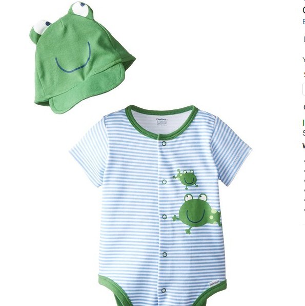 Gerber Baby-Boys Newborn Frogs Creeper with Cap for $8.99