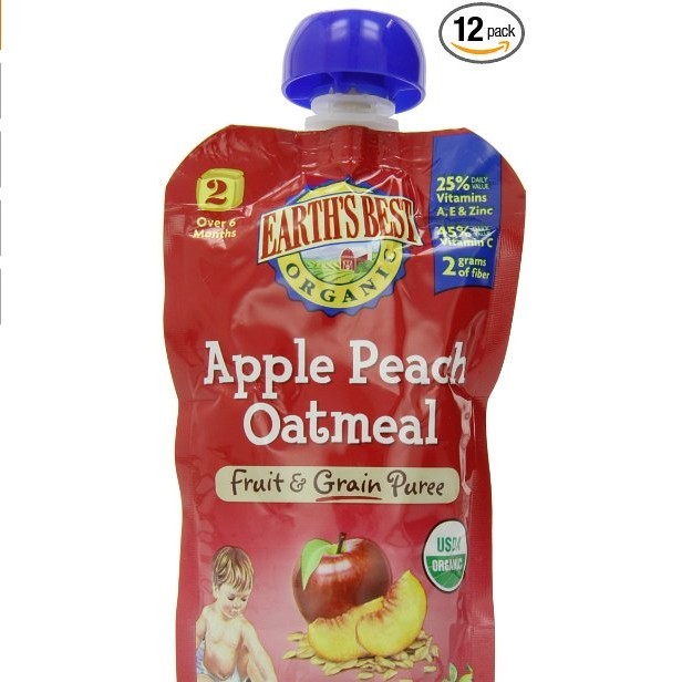 Earth'S Best Organic Fruit and Grain Puree Baby Food, Apple Peach Oatmeal, 4.2 Ounce (Pack of 12) for $11.75free shipping
