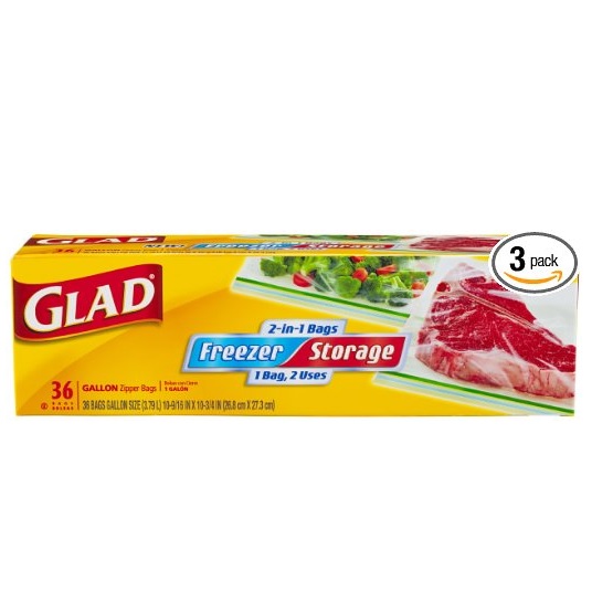 Glad Food Storage and Freezer 2 in 1 Zipper Bags - Gallon - 36 Count - 3 Pack only $8.88