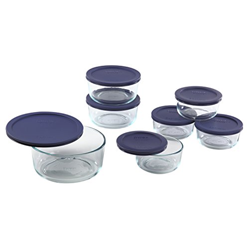 Pyrex 1118988 14-Piece Simply Store with Blue Covers, Clear, only $18.89