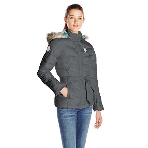 U.S. Polo Assn. Women's Self-Tie Puffer Jacket with Faux Fur-Trimmed Hood, only $23.33