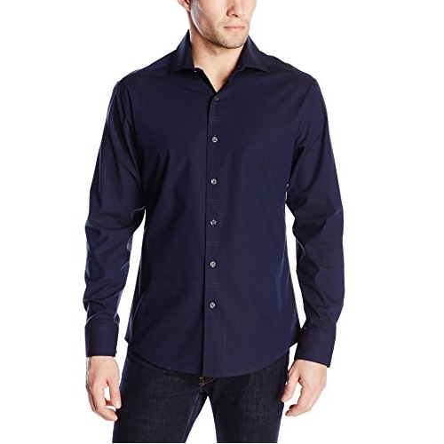 Vince Camuto 男士纯棉修身衬衫，原价$85.00，现最低仅售$21.40。两种颜色价格非常相近