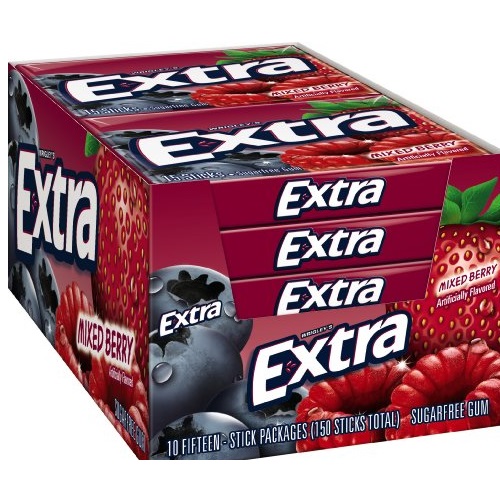 速抢！Extra 无糖口香糖，莓果味，15块/包，共10包，现仅售$6.27，免运费