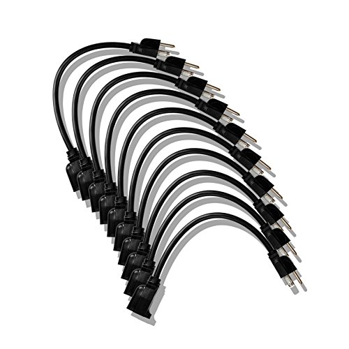 Etekcity 10-Pack 3-Prong 1-Foot Lifetime Warranty Upgraded Power Extension Cable Cord Strip Outlet Saver, UL Listed, 16AWG (Black)，$13.99