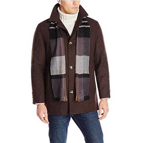 史低价！London Fog 伦敦雾 男士羊毛保暖大衣，送围巾，原价$250.00，现使用折扣码后仅售$55.55，免运费
