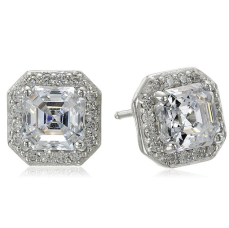 Plated Sterling Silver and Asscher-Cut Swarovski Zirconia (1cttw) Halo Earrings,$20.64w/coupon code 30OFFJWLRY 