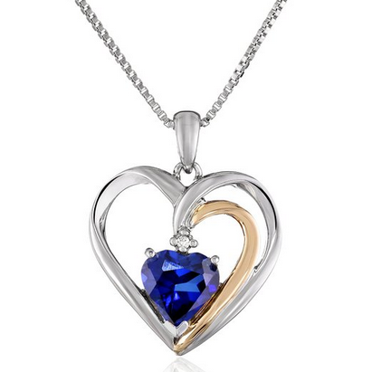Sterling Silver, 14k Gold and Gemstone Heart with Diamond Accent Pendant Necklace, 18