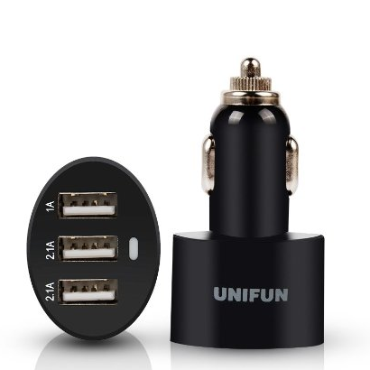 UNIFUN® (3 Port,26W,Smart IC Chip,Dual 2.1A+1A,Mini Bullet Design) Aluminum Panel Rapid Charging Multi USB Auto Vehicle Car Charger Adapter for $7.99 
