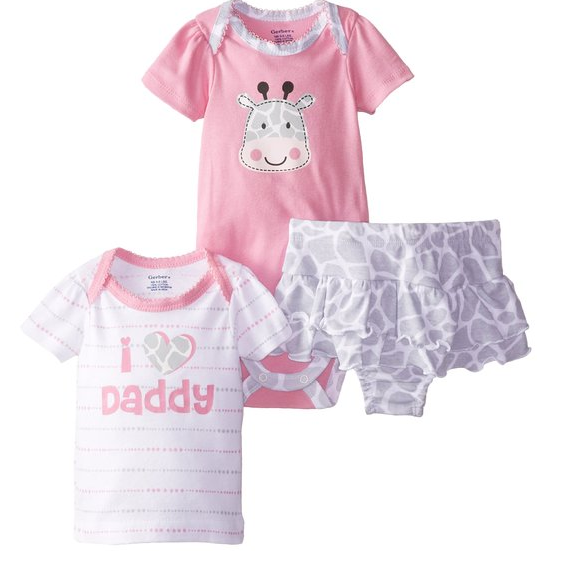 Gerber Baby-Girls Infant 3 Piece Bodysuit Shirt and Panty Set $9.99