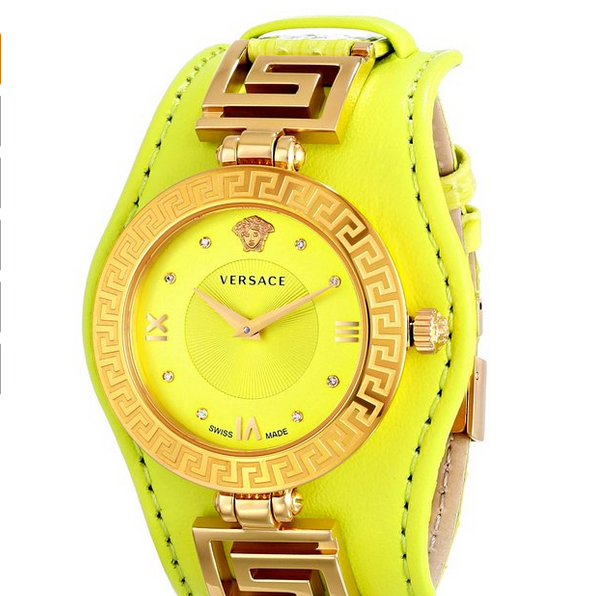 Versace Women's VLA070014 V-SIGNATURE Analog Display Swiss Quartz Neon Yellow Watch $679