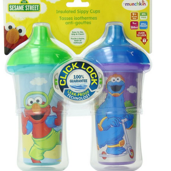 Munchkin 2 Count Sesame Street Click Lock Insulated Sippy Cup, 9 Ounce for $7.18
