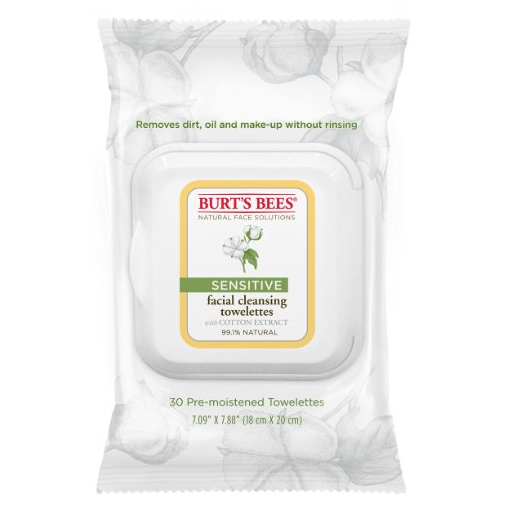 史低价！Burt's Bees 小蜜蜂 敏感肌肤面部清洁湿纸巾，30张，原价$5.99，现点击coupon后仅售$3.07，免运费！