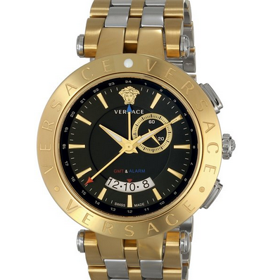 Versace Men's V-Race GMT Alarm Yellow Gold/Stainless steel Watch $1185
