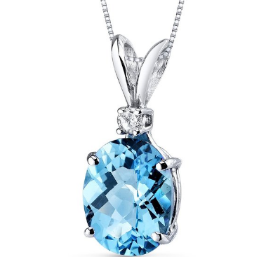 14 Karat White Gold Oval Shape 3.00 Carats Swiss Blue Topaz Diamond Pendant  $139.99(71%off) & FREE Shipping