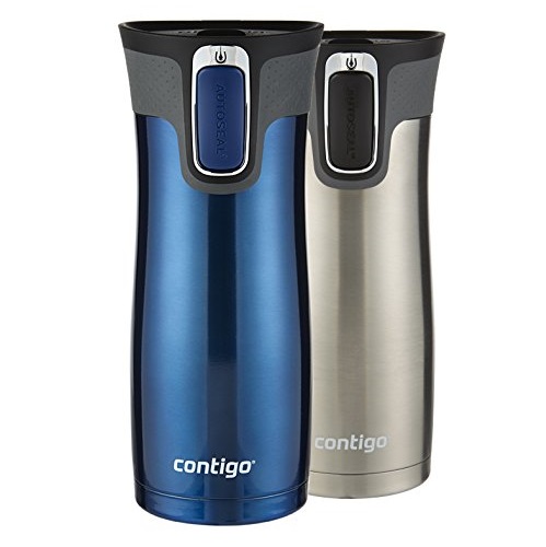 Contigo AUTOSEAL West Loop Stainless Steel Travel Mug with Easy-Clean Lid, 16-Ounce, Stainless Steel/Monaco Blue, 2-Pack，only $29.20 