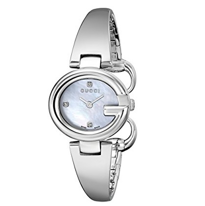 完美評價！史低價！GUCCI古馳 YA134504珍珠貝母 鑲鑽 不鏽鋼女士時尚腕錶，原價$595.00，現僅售$378.00，免運費