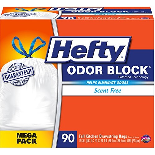 Hefty Odor Block Tall Kitchen Trash Bags, Scent Free, 90 Count, only $9.67, free shipping after clipping coupon and using SS