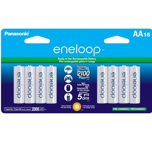 Panasonic BK-3MCCA16BA eneloop AA New 2100 Cycle Ni-MH Pre-Charged Rechargeable Batteries, 16 Pack $28.58