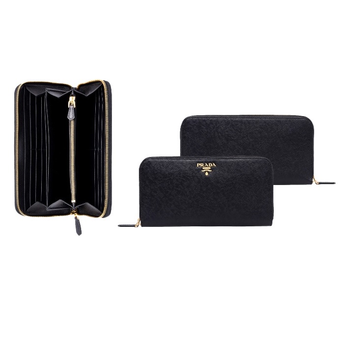 Prada Saffiano Nero Leather Wallet with Gold Accents, only $499.99, free shipping