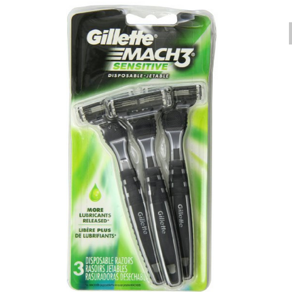 Gillette Mach3 Sensitive Disposable Razor for Men, 3 Count，$3.17  & FREE Shipping