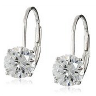 Platinum Plated Sterling Silver 6.5 mm Round Cubic Zirconia Lever Back Earrings,$13.54 