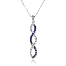 10k White Gold Blue Sapphire and Diamond Twist Pendant $135.14