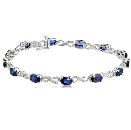 Sterling Silver Infinity Created Blue Sapphire and Diamond Bracelet (1/10 cttw, I-J Color, I2-I3 Clarity), 7.25