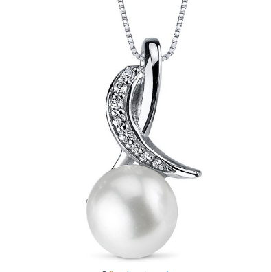 純銀8.5毫米白色淡水珍珠鑲一克拉人造鑽吊墜項鏈 原價$124.95 特價只要$24.99(80%off)包郵