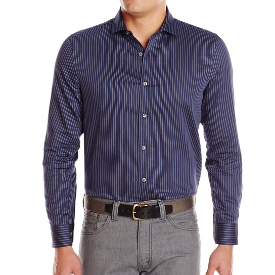 Perry Ellis Men's Long Sleeve Slim Fit Sateen Stripe Shirt $16.77