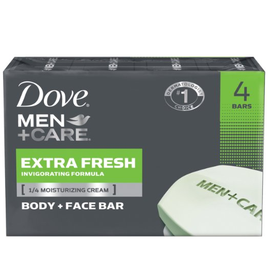 Dove多芬男士身體面部護理二合一皂 4盎司 4個裝 點擊coupon后僅售$3.44 免郵費