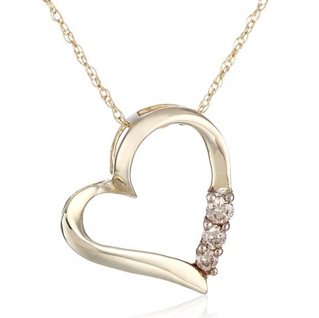 10k Gold and Three-Stone Heart Pendant Necklace (.1 cttw), 18