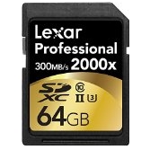 Lexar Professional 2000x 64GB SDXC UHS-II/U3 (Up to 300MB/s Read) w/USB 3.0 Reader - LSD64GCRBNA2000R $49.99 FREE Shipping