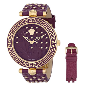 Versace Women's VK7120014 Vanitas Gold Ion-Plated Watch with Two Purple Leather Bands $723.10