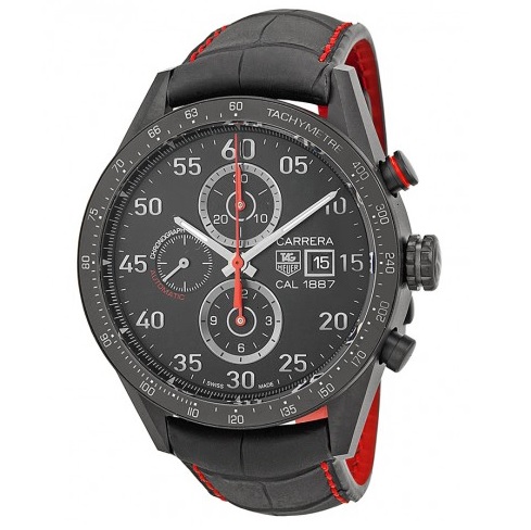 TAG HEUER Carrera 1887 Chronograph Automatic Black Dial Black Leather Mems Watch CAR2A80FC6237, only $3445.00, free shipping after using coupon code 