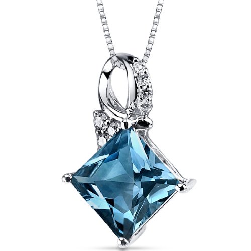London Blue Topaz Diamond Pendant 14Kt White Gold Princess Cut 4 Carats $279.99(80%off)& FREE Shipping