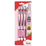 支持乳腺癌研究基金会！Pentel Pink BCA Ribbon粉丝带 Pentel EnerGel Deluxe液体伸缩中性笔，0.7毫米，3支装，现仅$3.00！