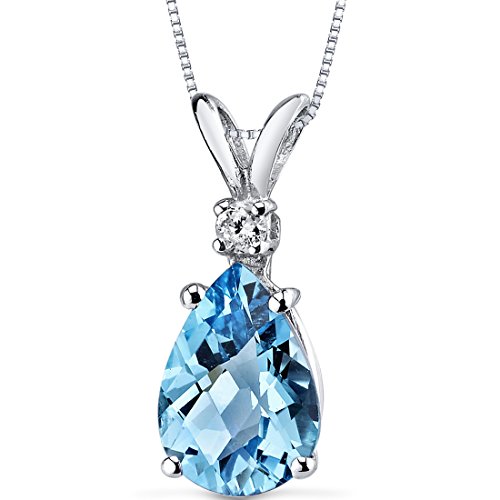 Peora 14 Karat White Gold Pear Shape 2.25 Carats Swiss Blue Topaz Diamond Pendant $129.99