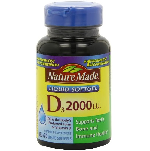 Nature Made 液體維生素D3軟膠囊2000Iu，250粒，原價$21.99，現點擊coupon后僅售$8.81，免運費
