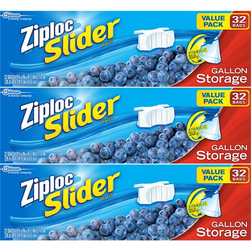 Ziploc 滑動封口 1加侖容量 食物保鮮袋，32個/盒，共3盒，原價$14.40 ，現僅售$7.66