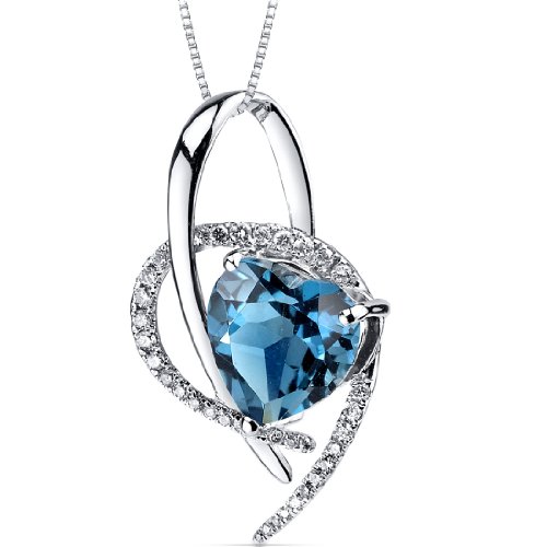 London Blue Topaz Diamond Pendant 14Kt White Gold Heart Shape 4.2 Carats, only $419.99, free shipping