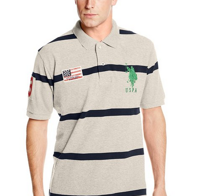 U.S. Polo Assn. Men's Stripe Short Sleeve Pique Polo with Big Pony Logo $11.66