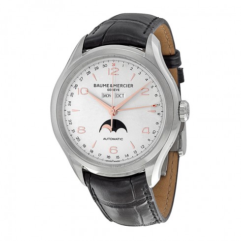 Baume and Mercier Clifton Silver Dial Moonphase Black Alligator Leather Men's Watch 10055, only $2,075.00, free shipping after using coupon code 