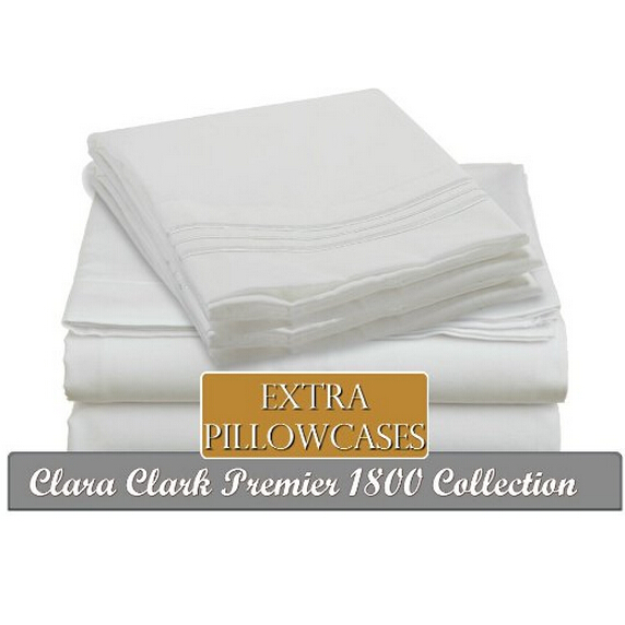 Clara Clark ® Premier 1800 Collection 6 Piece Bed Sheet Set, Includes Extra Pillowcases, Queen Size, White，$24.99