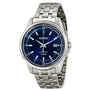 Seiko Kinetic Blue Dial Stainless Steel Mens Watch SKA631, only $89.00
