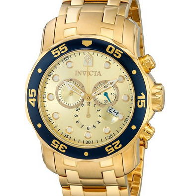 Invicta Mens Pro Diver Scuba Swiss Chronograph Champagne Dial 18k Gold Plated Watch 80068 $86.99