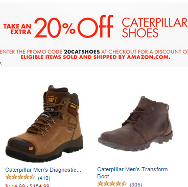 亚马逊Caterpillar 卡特彼勒 男式鞋靴特价后可再八折，专属优惠码20CATSHOES