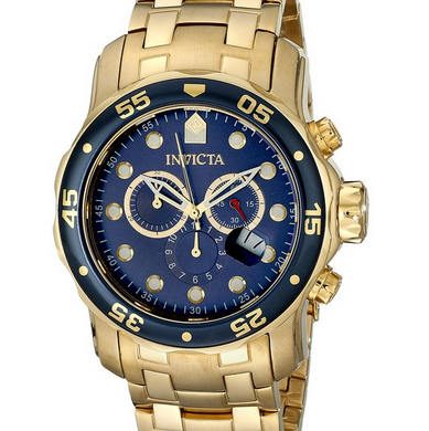 史低價！因維克塔Invicta 0073 男士18K鍍金專業潛水員計時瑞士石英腕錶 原價$595.00 特價只要	$93.08