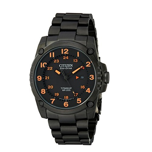 CITIZEN Eco Drive STX43 Black Orange Dial Titanium Men's Watch Item No. BJ8075-58F, only $234.00, free shipping after using coupon code 