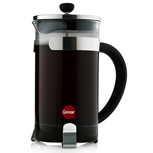 Quiseen French Press Coffee & Espresso Maker, 34-Ounce (8 4oz Cups), Chrome - 2 Extra filters included, only $12.99